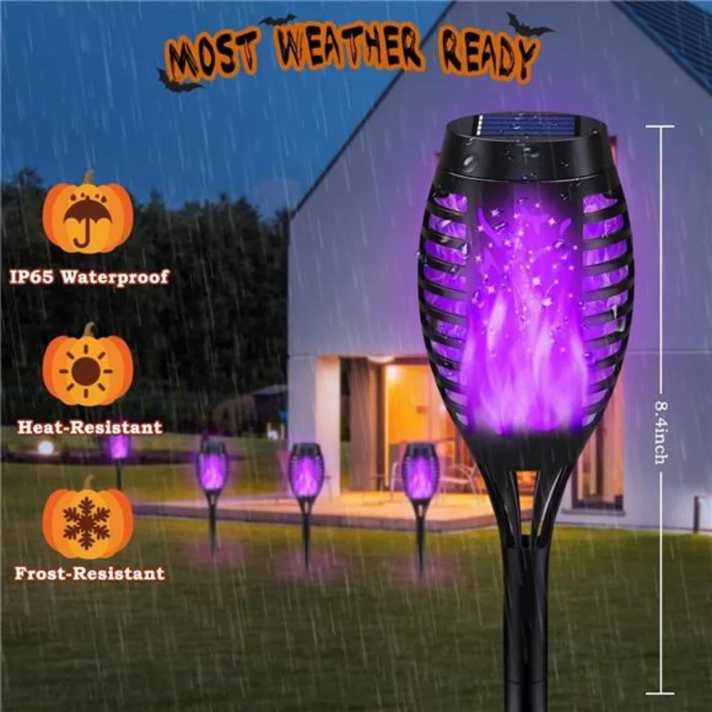 10Pack Purple Halloween Lights Outdoor with Flickering Flame Waterproof